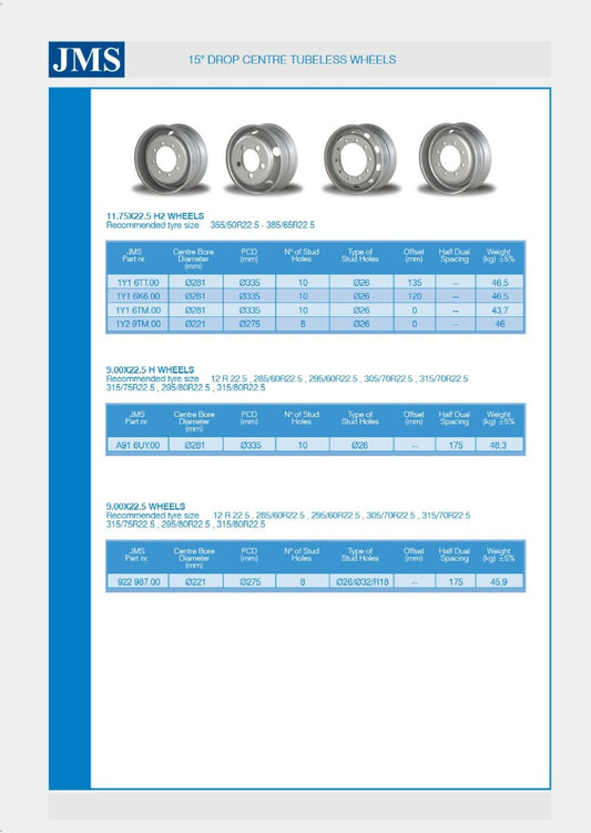 11.75" x 22.5" Steel Rims Truck & Bus Wheel Tyre - 10 Studs - Offset 0mm